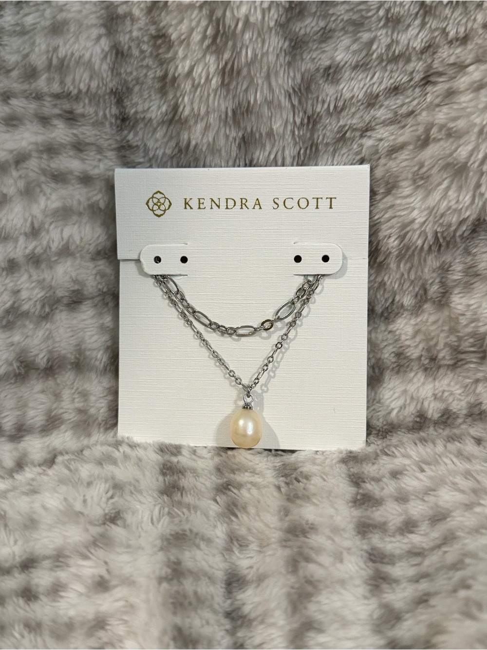 Kendra Scott Silver Layered Necklace with Pearl Drop - Cream Pearl